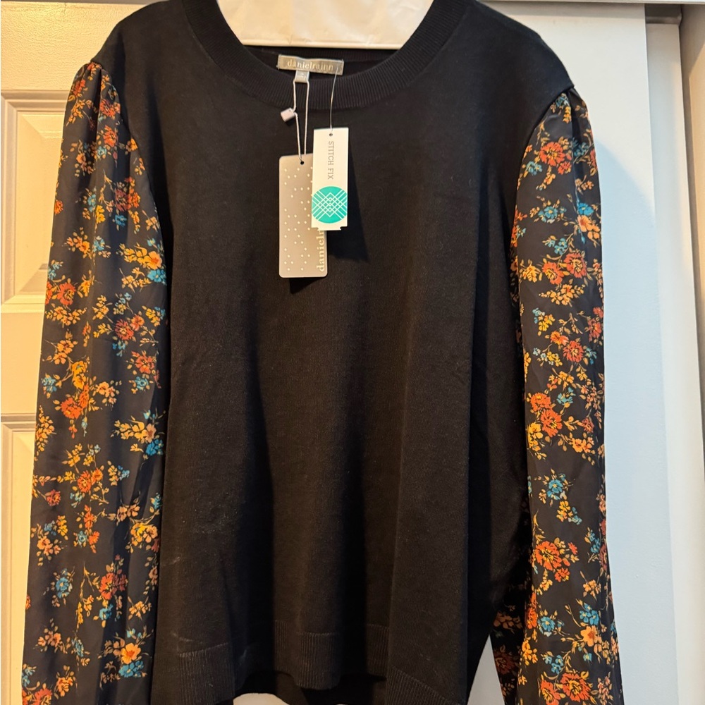 Daniel Rainn Black Top with Floral Sleeves